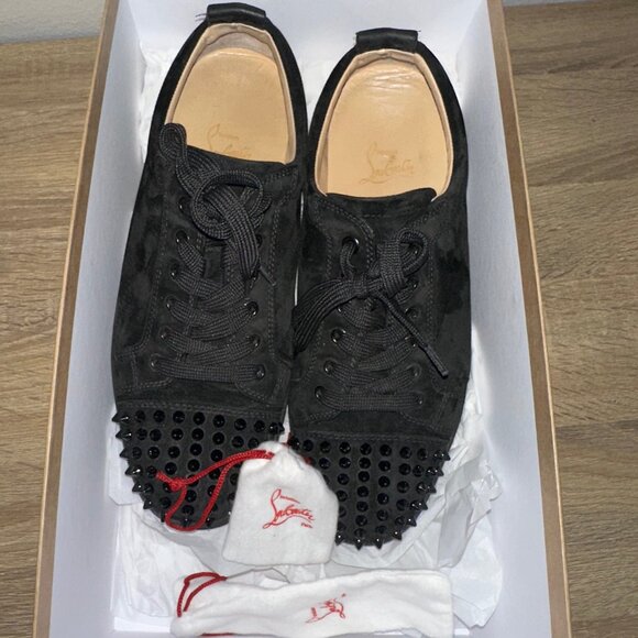 Christian Louboutin - Louis Junior Spikes Flat Veau Velours BLACK/BLACK - Picture 6 of 10